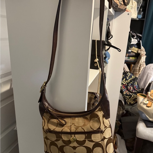 2007 Coach Brown and Tan Canvas Shoulder Bag with Leather Trim - Picture 4 of 8